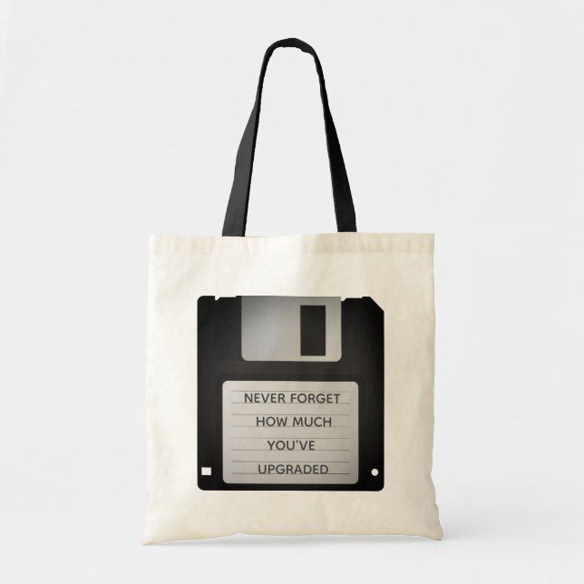 Motivational Floppy Disc Upgrade Quote Tote Bag (Front)