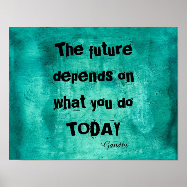 motivational Gandhi quote poster teal blue (Front)