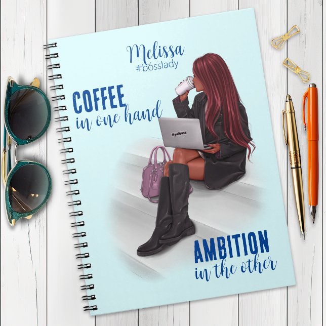 Motivational Girl Boss Blue Spiral Photo Notebook (Creator Uploaded)