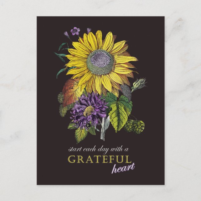 Motivational Grateful Vintage Sunflower Bouquet Postcard (Front)