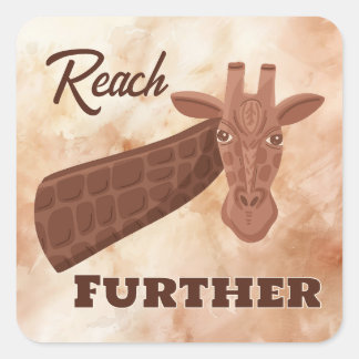 Motivational Hand-drawn Giraffe, Reach Further Square Sticker