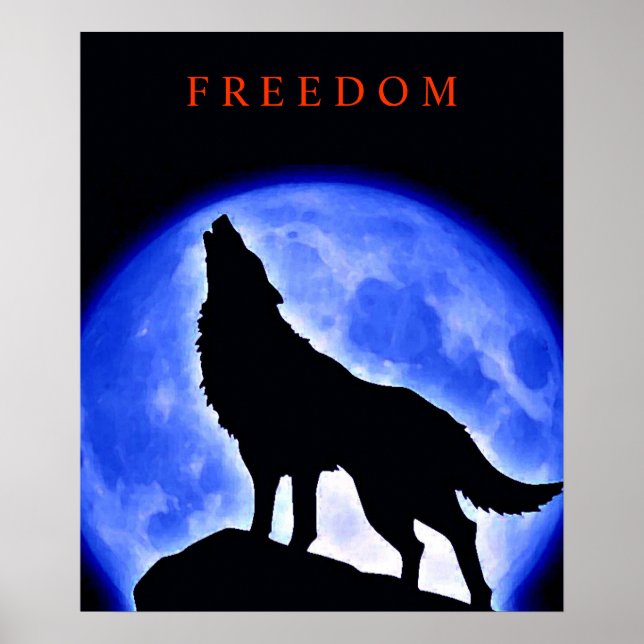 Motivational Howling Wolf & Blue Moon Poster (Front)