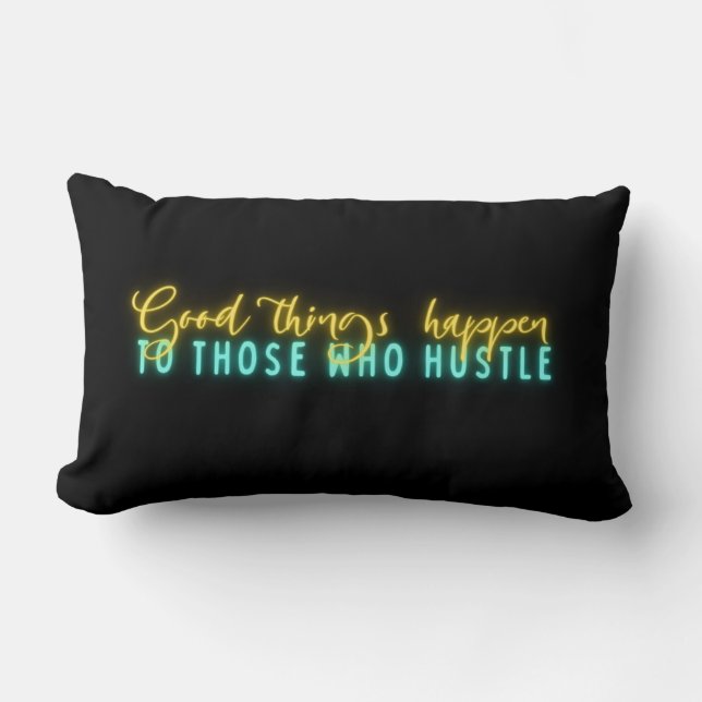 Motivational Hustle Quote Neon Word Art   Lumbar Cushion (Front)