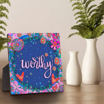 Motivational Inspirational Fun Worthy Inspirivity Plaque<br><div class="desc">Inspirational Trendy Worthy Easel Plaque– pretty, whimsical, and stylish artwork created to inspire and uplift. Colourful, pretty floral design adds some positive vibes to your day. These fun easel plaques make great inspirational keepsakes for family, friends, coworkers, teachers, etc.. More modern, floral and motivational plaques in my store. Perfect daily...</div>