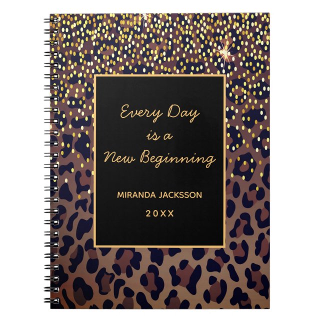 Motivational leopard pattern brown black notebook (Front)