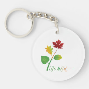 Motivational Life Artist Slogan, Colourful Leaves Key Ring