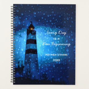 Motivational lighthouse stormy night blue 2022 planner