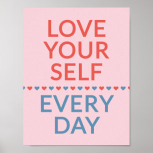 Motivational Love Quote Red And Blue Hearts Pink Poster