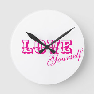 Motivational Love Yourself Text Round Wall Clock