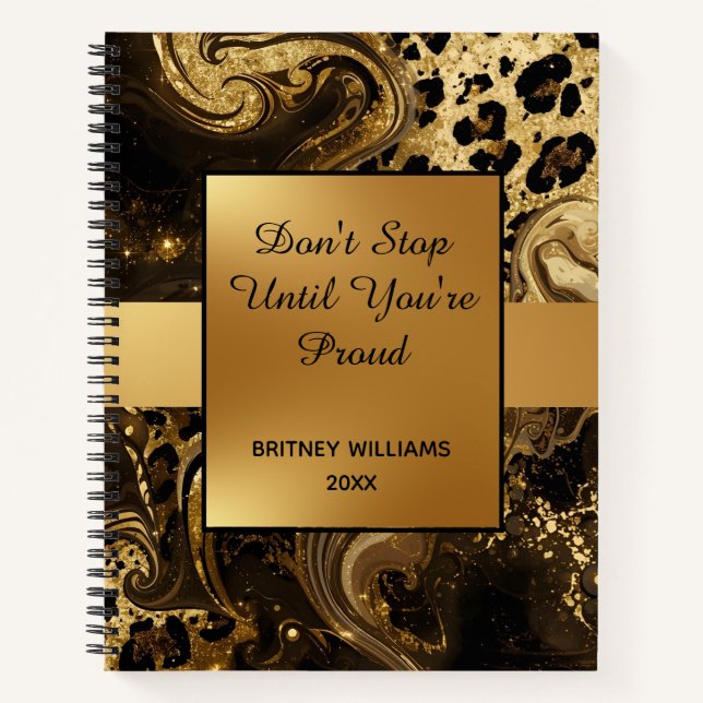Motivational Marble leopard pattern brown black Notebook (Front)