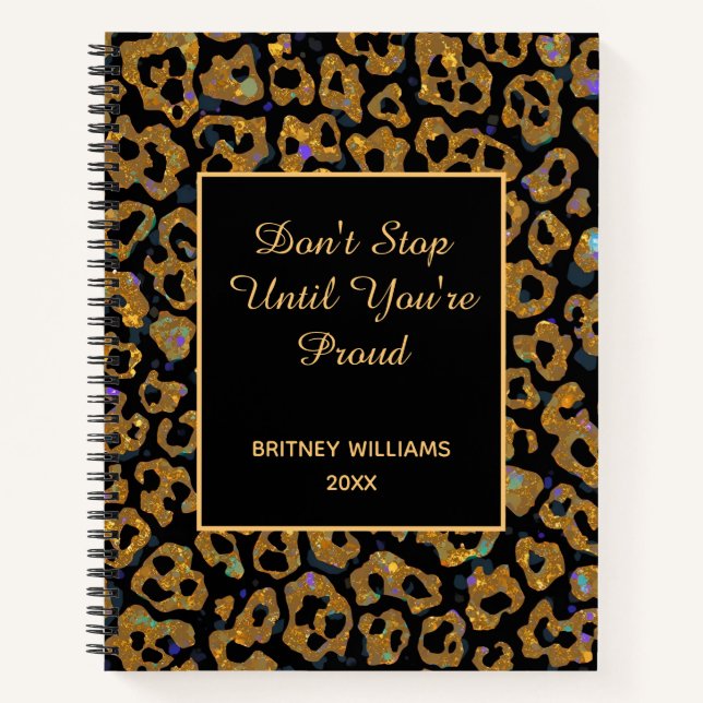 Motivational Marble leopard pattern brown black Notebook (Front)
