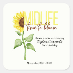 Motivational Midlife Sunflower Bloom 50th Birthday Square Sticker