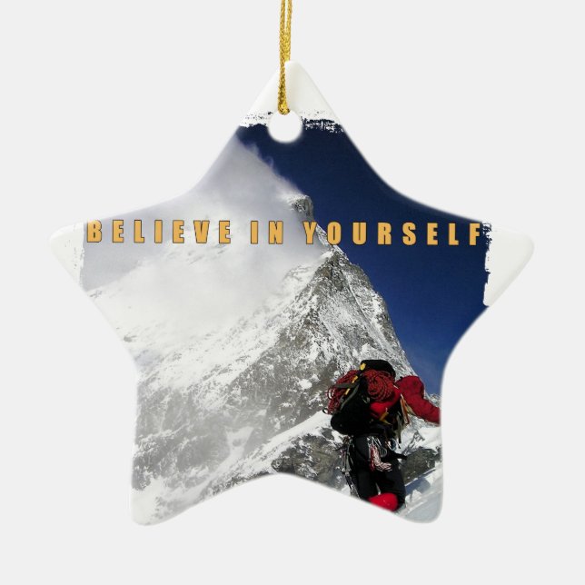 Motivational mountain climber ceramic tree decoration (Front)