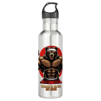 Motivational muscular bear with strong phrase 710 ml water bottle