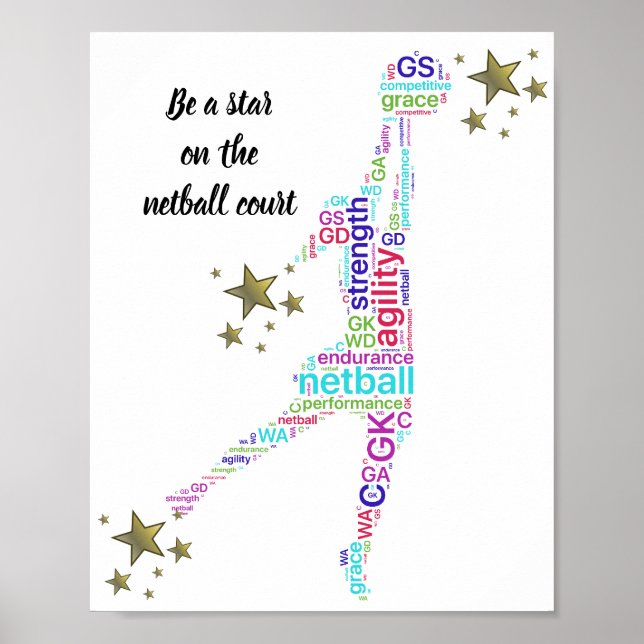 Motivational Netball Star Quote Poster (Front)
