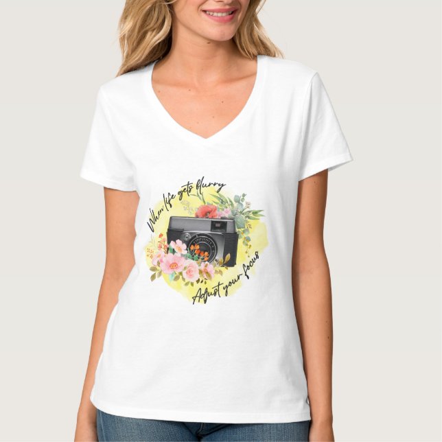 Motivational Photography Quote Watercolor Flower T-Shirt (Front)