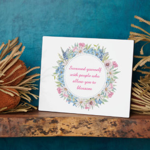 Motivational Pink White Blue Floral Wreath Plaque