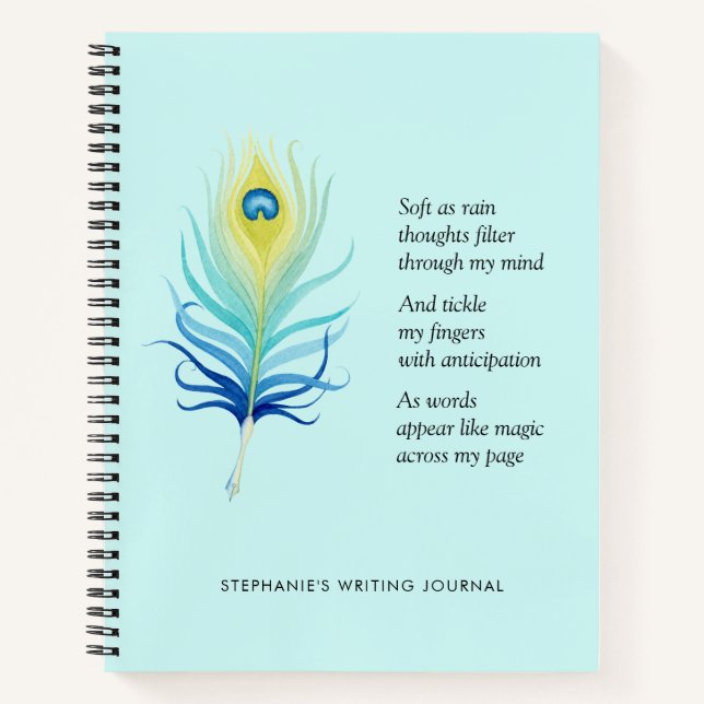 Motivational Poem for Writers Peacock Quill Pen Notebook (Front)