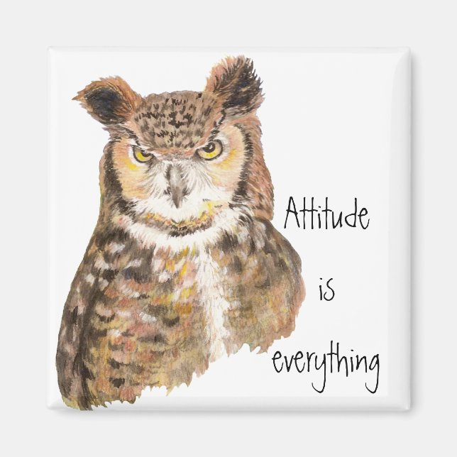Motivational Quote Attitude is Everything with Owl Magnet (Front)