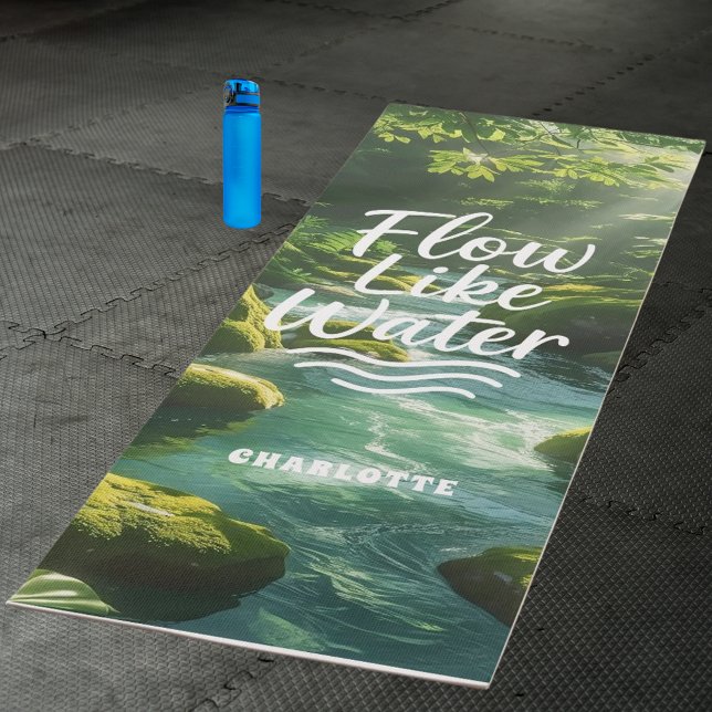 Motivational quote blue flow like water forest yoga mat (Creator Uploaded)