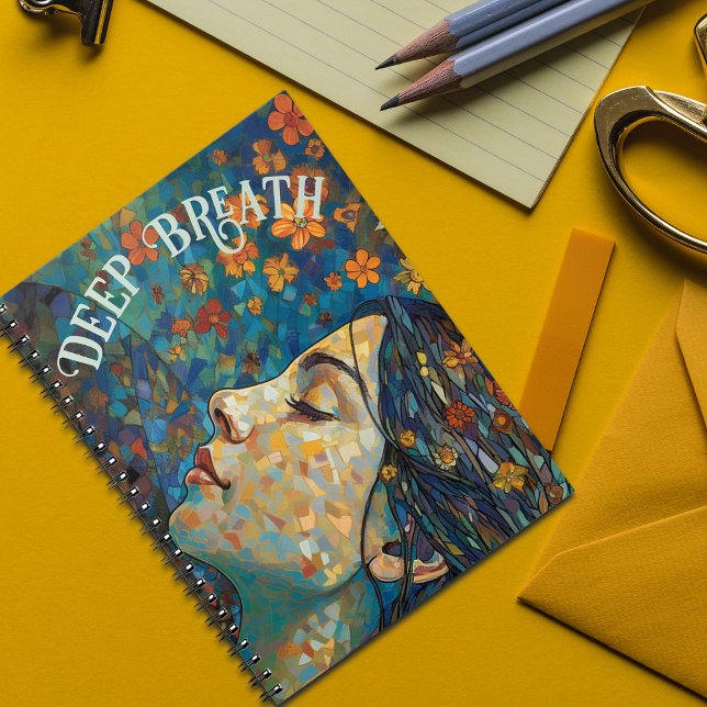 Motivational quote, Boho Flowers Blue and Orange.  Notebook (Creator Uploaded)