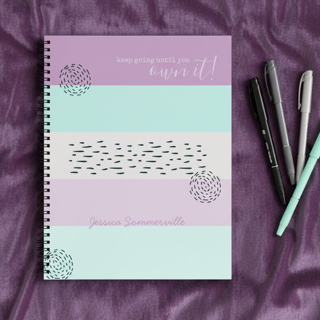 Motivational Quote Doodle and Stripe Lilac Mint Notebook (Personalized notebook with positive quote by Darling & May)