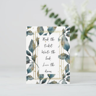 Motivational Quote Gold Frame and Leaves Postcard