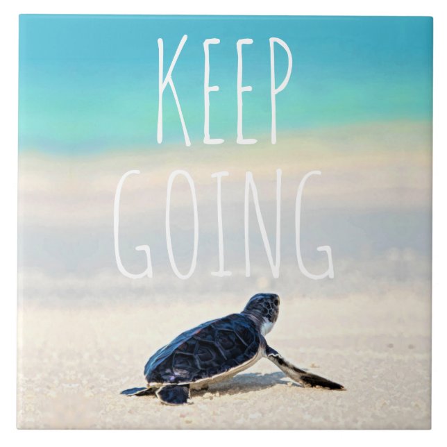 Motivational Quote Keep Going Turtle Beach  Tile (Front)