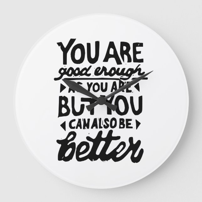 Motivational Quote Lino Print Round Large Clock (Front)