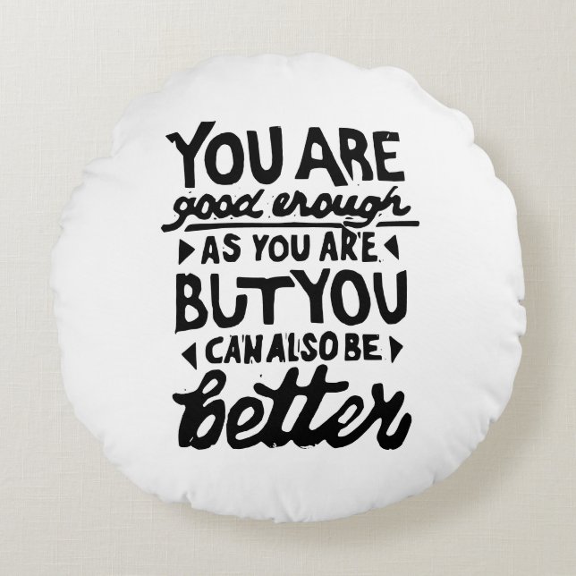 Motivational Quote Lino Print Round Throw Pillow (Front)