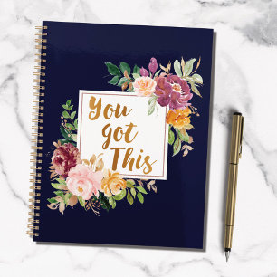 Motivational Quote Pretty Colourful Rose Floral Notebook