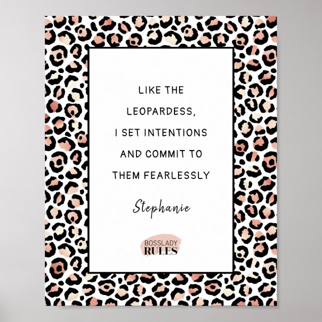 Motivational Quote Rose Gold Blush Leopard Print (Front)