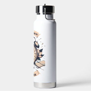 Motivational quote with a broken clock – Symbolic  Water Bottle
