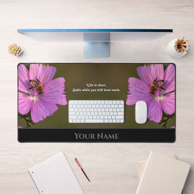 Motivational quote with beautiful flower blossoms desk mat (Office 1)