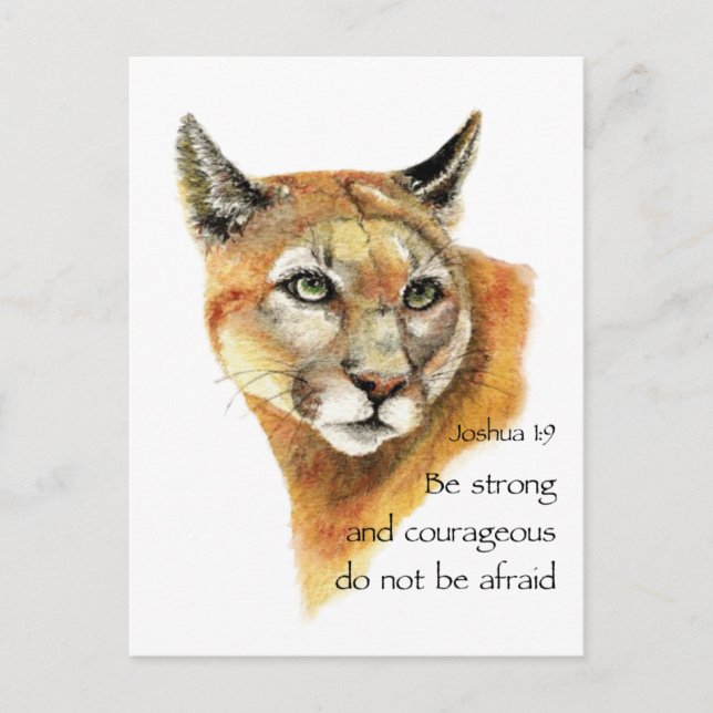 Motivational Scripture Joshua Cougar Animal art Postcard (Front)