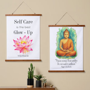 Motivational Self Care Quote Pink White  Hanging Tapestry