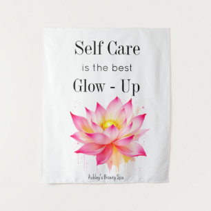 Motivational Self Care Quote Pink White  Tapestry