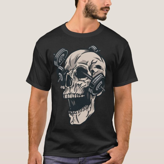 Motivational Skull Dumbbell Squat Exercise Workout T-Shirt (Front)