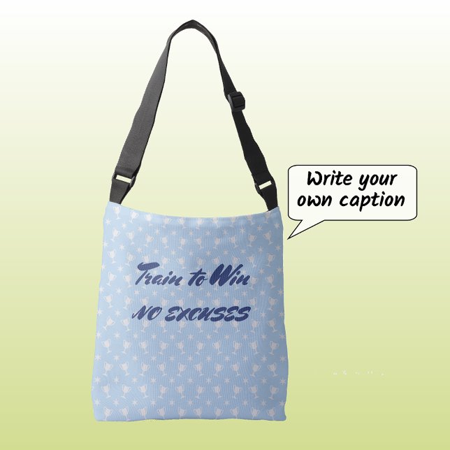 Motivational sports trophy custom text blue crossbody bag (Cross-body bag light blue)