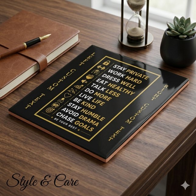 Motivational Success Quotes Black Gold Typography Tile (Motivational Success Quotes Black Gold Typography Ceramic Tile)