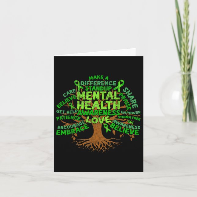 Motivational Support Green Tree Mental Health Awar Card (Front)