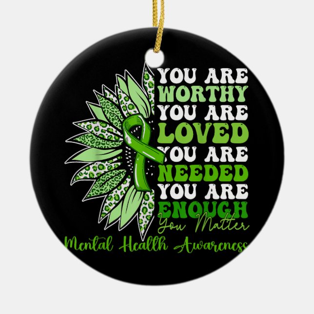 Motivational Support Warrior Mental Health Awarene Ceramic Tree Decoration (Front)