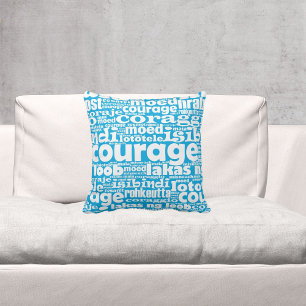 Motivational Typography Blue & White Courage Maia Cushion