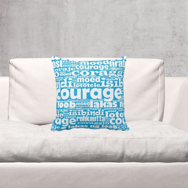 Motivational Typography Blue & White Courage Maia Cushion (Creator Uploaded)