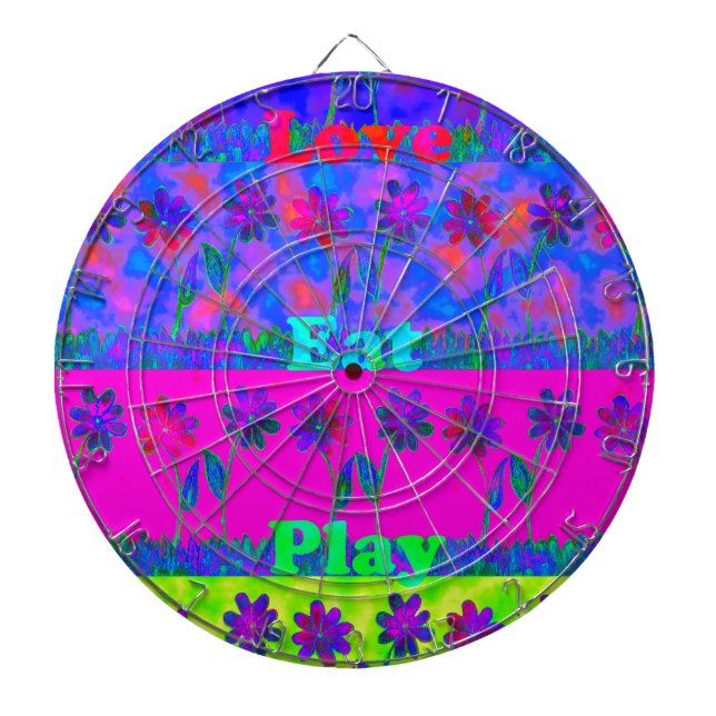 Motivational Vibrant "Eat Love & Play" Art Print Dartboard (Front)