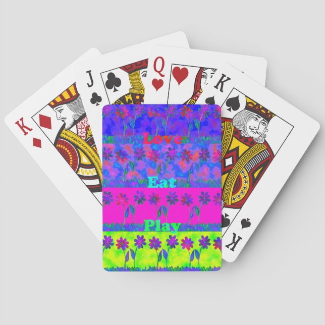 Motivational Vibrant "Eat Love & Play" Art Print Playing Cards (Back)