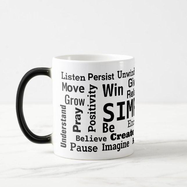 Motivational Word Cloud On White Magic Mug (Left)