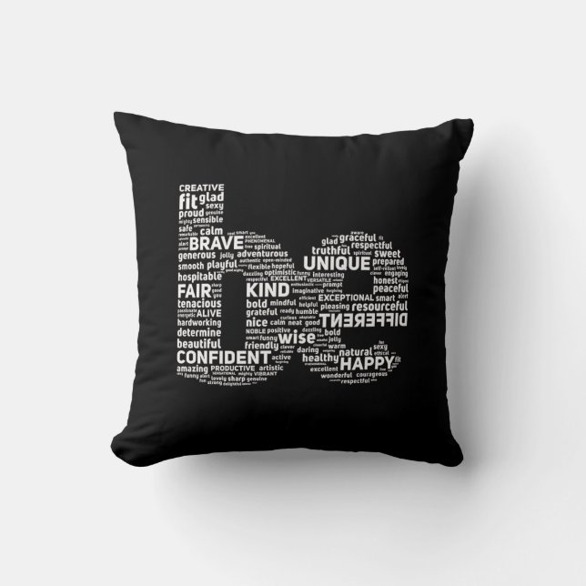 Motivational Word Cloud Throw Pillow (Front)