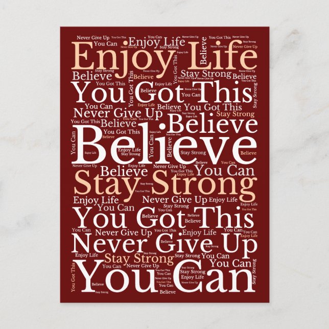 Motivational WordArt Pattern White Burgundy Holiday Postcard (Front)