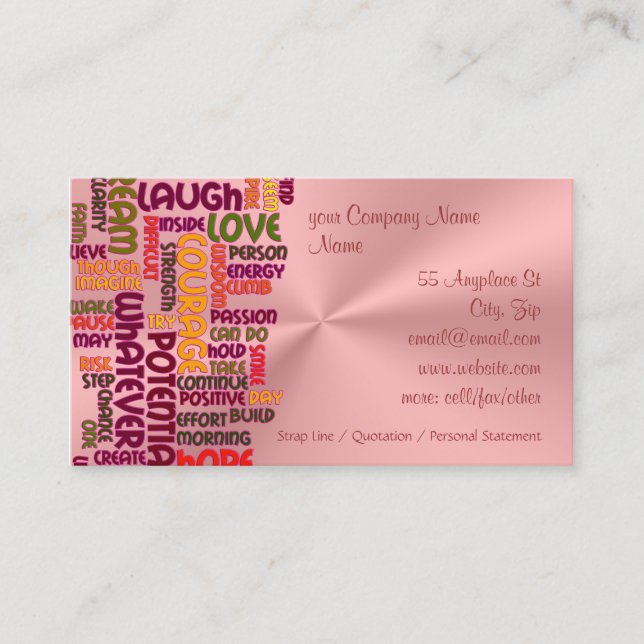 Motivational Words #1 positivity, pink chrome-look Business Card (Front)